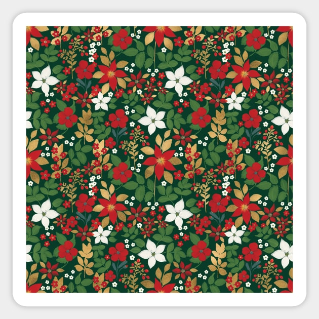 Elegant Green Winter Red White Gold Floral Pattern Sticker by NdesignTrend